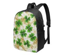 Green Clover Laptop Backpack Gold Coin Travel Backpack 17inch Water Resistant Carry on Rucksack with USB Charging Port College Bookbag School Work Bag for Women Men