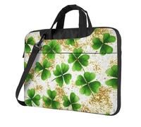 Green Clover Laptop Bag for 14 inch, Gold Coin Laptop Case Sleeve with Shoulder Strap,Portable Shockproof Protective Computer Carrying Cover Briefcase for Women Men