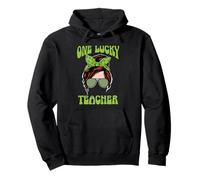 Green Clover Leaf One Lucky Teacher St Patrick's Day Pullover Hoodie