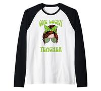 Green Clover Leaf One Lucky Teacher St Patrick's Day Raglan Baseball Tee