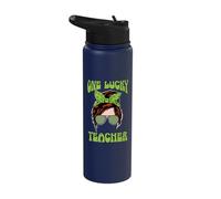 Green Clover Leaf One Lucky Teacher St Patrick's Day Stainless Steel Insulated Water Bottle