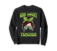 Green Clover Leaf One Lucky Teacher St Patrick's Day Sweatshirt