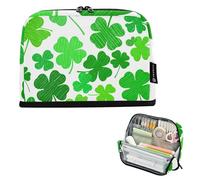 Green Clover Shamrock Leaves Zipper Pencil Pouch Large Pencils Case Pencil Storage Bag Cute Pen Pouch Girls Student Back to School Adults Office Supply