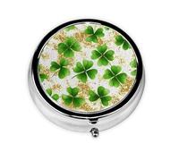 Green Clover Small Pill Box 3 Compartment Portable Pill Box for Purse Pocket Gold Coin Mini Medicine Organiser for Daily Vitamin Fish Oil Storage