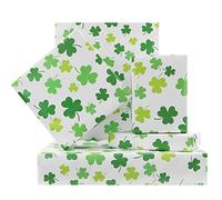 Green Clover Wrapping Paper On White Gift Wrapping Paper 4 Sheets Folded Flat 20x30 Inches Per Sheet, Gift Wrap for St. Patrick's Day,Wedding, Birthday, Bridal Showers, Mother's Day, Valentine's Day Holiday Christening and More Occasion