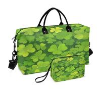 Green Clovers Bright Nature Travel Duffel Bags Gym Bag Weekender Handbag with Toiletry Bag for Women Girls Men