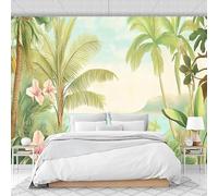 Green Coconut Trees Flowers Hills Rivers 3D Wallpaper Easy Install Feature Office Living Room Sofa Bedroom TV Background Wall Decoration-300cm×210cm