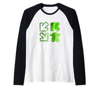 Green Color Double Bear Arrows Green Graphic Raglan Baseball Tee