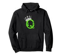 Green Color Letter Q Initial + Crown Green Graphic Pullover Hoodie