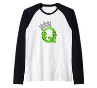 Green Color Letter Q Initial + Crown Green Graphic Raglan Baseball Tee