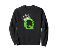 Green Color Letter Q Initial + Crown Green Graphic Sweatshirt
