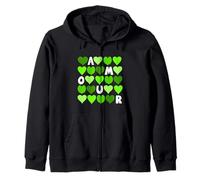 Green Color Spell Out The Love Green Graphic Zip Hoodie