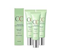 Green Colour Correcting CC Cream for Redness with Centella Asiatica Extract, Korean Daily Makeup with SPF 30, Lightweight Tinted Moisturiser, Soothing Hydrating Formula for All Skin Types (3PC)