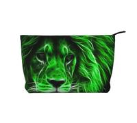 Green Cool Lion Printed Make up Bag for Women Corduroy Makeup Bags Zipper Travel Cosmetic Bags Pouch Organizer