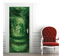 Green Corridor Door Stickers for Interior Doors Abstract Art 3D Door Sticker Murals Decals Wallpaper Self Adhesive Waterproof Poster for Bedroom Living Bathroom 85x200 cm B-4371