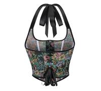 Green Corset Corset Underbust Corset Womens Women's Black Flower Ribbon Hanging Neck Strapless and Body Shaping Underwear Brown Corset Top (Black, XL)