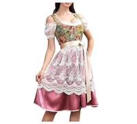 Green Costume Dress Women's Midi Dirndl Modern Dirndl Dress Including Dirndl Blouse Dirndl Apron 3-Piece Elegant Dirndl Dresses Trendy Costume Dress Refined Bavarian Outfit for Oktoberfest