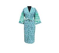 Green Cotton Kimono Floral Printed Beach Robe Sleepwear Kimono Gown Bath Robe Sleep Gown Dressing Gown Vintage Style Long Kimono A Great Gift for Her by Jaipur Art Mart., Multicolor, One Size/XL