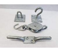 GREEN COUNTY HARDWARE GCH Heavy Duty Galvanised Complete washing line set up, PULLEY CLEAT HOOK & EYE
