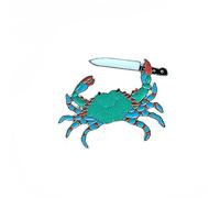 Green Crab Enamel Pin Holding Knife Brooch Funny Enamel Metal Pins Denim Jeans Shirt Bag Aquatic Cartoon Animal Jewelry Gift for Friends