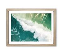 Green Crashing Waves In Australia Modern Art Framed Print | A2 Oak Framed Wall Art | Ready to Hang | Modern Nautical Picture | Living Room Bedroom Lounge Office