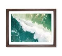 Green Crashing Waves In Australia Modern Art Framed Print | A2 Walnut Framed Wall Art | Ready to Hang | Modern Nautical Picture | Living Room Bedroom Lounge Office