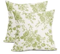 Green Cream Floral Pillow Covers 18x18 Inch Set of 2 Spring Floral Chartreuse Green Vintage Flower Throw Pillow Covers Chinoiserie Pillowcases Cotton Linen Cushion Covers for Couch Bed Sofa Home Decor