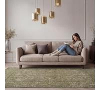 Green Cream Traditional Pattern Medallion Flatweave Area Rug Vintage Classic Heritage Designer Transitional Decorative Living Room Bedroom Floor Carpet 280cm x 380cm