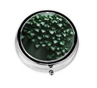 Green Creeper A Round Mini Pillbox with Three Compartments for Storing Vitamins, Fish Oil, and Nutritional Supplements.