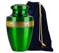 Green Cremation Urn for Human Ashes - Hand Engraved Adult Funeral Urn - Decorative Memorial Urn -Lightweight Metal Ashes Urn (Fits Up to 200 lbs, 11" Tall) - CLEENTABLE