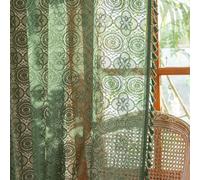 Green Crochet Curtain 72 Inches Long Vintage Boho Sheer Lace Curtains with Tassels Rod Rustic Farmhouse Drapes for Living Bedroom Office Bohemian Neutral Aesthetic Décor 59" W x 72" L, Dark Green