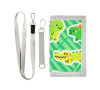Green Crocodile Dino trifold purse for birthday gift nylon colorful purse with lanyard