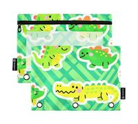Green Crocodiles Dino Binder Pocket folders with Clear Window Large Pencil case Large and Sturdy 3 Hole Punched folders for Office Supplies Multicolored 2 PCS