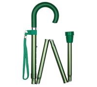 Green Crook Handle Folding Walking Stick