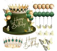 Green Crown Cake Topper Gold Balls Cake Decor Crown Birthday Gold Butterfly Sign for Birthday Baby Shower