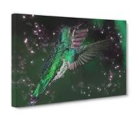 Green Crowned Hummingbird Canvas Print | Gallery Wrapped 30mm Frame Wall Art | 30x20 inches | Ready to Hang | Abstract Picture | Living Room Bedroom Lounge Office