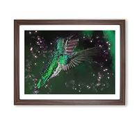 Green Crowned Hummingbird In Abstract Modern Art Framed Print | A2 Walnut Framed Wall Art | Ready to Hang | Abstract Fantasy Picture | Living Room Bedroom Lounge Office