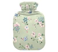 Green Crushed Flower hot Bottle Water Bag with Soft Cover, 1L Water Bags for ( Scenario), Tummy Warmer, bolsas de agua Caliente para Dolores