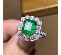 Green Crystal Open Stacking Ring for Women - Large Dainty Simulated Emerald Rhinestone Cubic Zirconia Stone Adjustable Statement 925 Sterling Silver Tourmaline Big Cushion Cut Halo Promise Ring