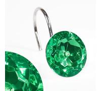 Green Crystal Shower Curtain Hooks: Emerald Bling Glitter Sparkle Shiny Round Diamond Decorative Hooks for Christmas & Holidays - Luxury Shower Curtain Rings & Hangers - Set of 12