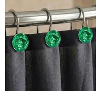 Green Crystal Shower Curtain Hooks: Emerald Bling Glitter Sparkle Shiny Round Diamond Decorative Hooks for Christmas & Holidays - Luxury Shower Curtain Rings & Hangers - Set of 12