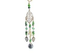 Green Crystal Suncatchers for Window Hanging Decor, Crystal Sun Catcher Rainbow Maker With Green Leaves&Beads, Decorative Hanging Prism Ornament for Outdoors, Patio, Wedding, Ceiling, Home Decoration