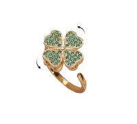 Green Cubic Zirconia Four Leaf Clover Spinner Fidget Anxiety Adjustable Ring for Women Rotate Good Luck Shamrock Freely Stress Relief Open Finger Heart Leaves Lucky Jewelry Irish St Patricks Party