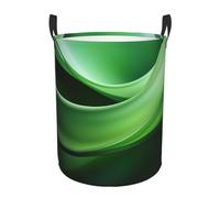 Green Curve Texture Print Circular Laundry Hamper for Bathroom Waterproof Storage Basket Clothes Organizer
