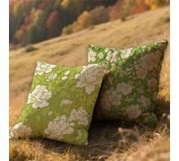 Green Cushion Covers 18x18in Outdoor Cushions Waterproof Linen Throw Pillow Covers Flower Double Sided Printing Pack of 2 Square Pillowcase for Patio Garden Furniture Bench Sofa Decor Pillows AU-932