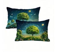 Green Cushion Covers 30 x 50 cm 2 pack, Tree Outdoor Cushions Waterproof Linen with Invisible Zipper, Funky & Durable Pillow Cases for Bed, Sofa, Garden, Ideal Home Decor for All Seasons K2-332