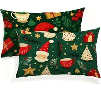 Green Cushion Covers 30cm x 50cm Pack of 2 Rectangular Waterproof Linen Outdoor Cushions Santa Claus Decorative Throw Pillow Cases for Bedroom Sofa Livingroom Home Décor Large Cushions 12x20in JK-473