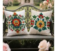 Green Cushion Covers 30x30cm Set of 2 Outdoor Cushions Waterproof Garden Cushions Velvet Throw Pillow Covers Flowers. Double Sided Printing Indoor Sofa Outdoor Balcony Summer Fall Decor,Gifts yw-764