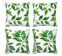 Green Cushion Covers 35 x 35 cm Pack of 4 Velvet Cushion Cover Soft Small Sofa Cushions 14 x 14 Inch Square Plants Throw Pillow Cases for Couch Chair Sofa Livingroom Bedroom Farmhouse Decor -LI539