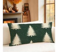 Green Cushion Covers 35cm x 55cm Small Pillow Rectangle Cushion Covers Linen Double Sided Printing Tree Pillow Cases for Sofa Balcony Office Room Decor Outdoor Garden Winter Decorations Gift 1h-1008